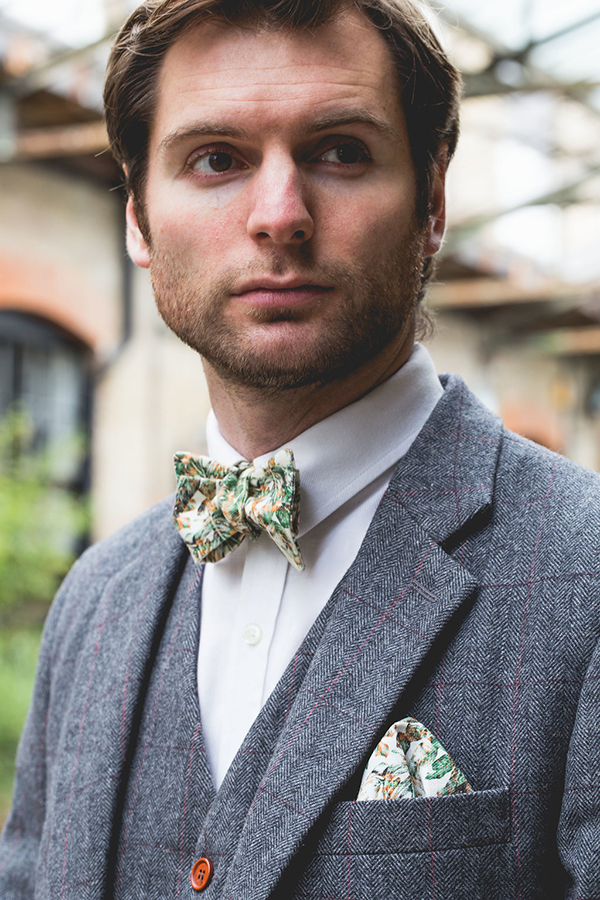 Urban Jungle Bow Tie and Pocket Square in Situ by The Kat & Monocle
