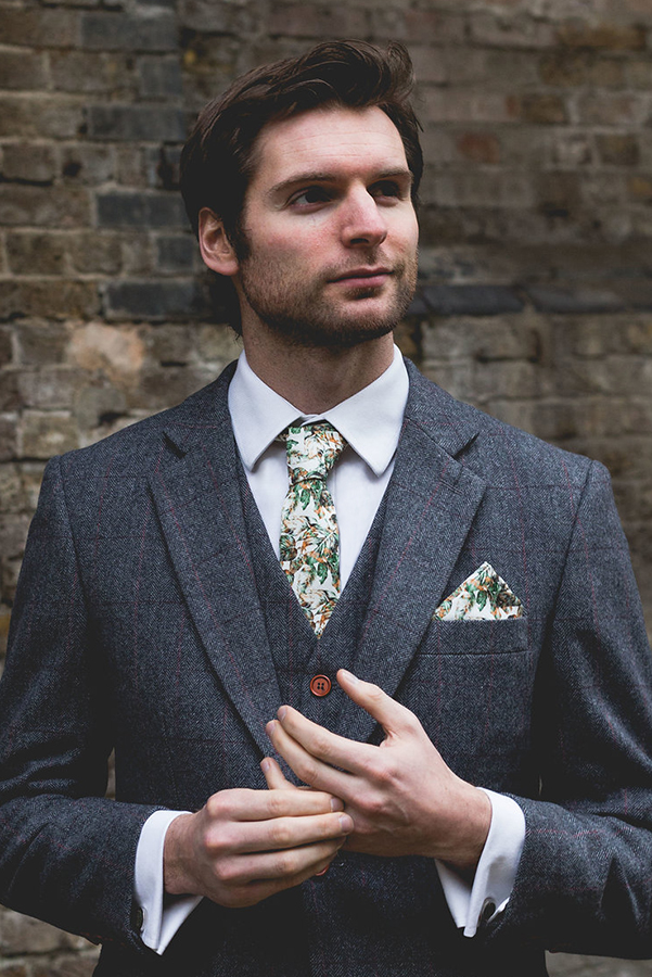Urban Jungle Skinny Tie and Pocket Square in Situ by The Kat & Monocle